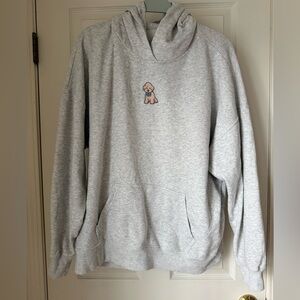 Hollister Gray Hoodie Puppy Dog Embroidered Cozy Pullover Sweatshirt Size XL